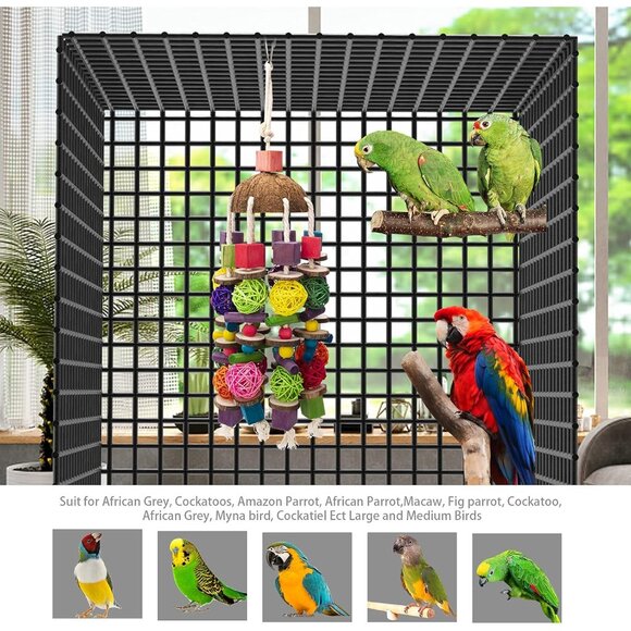 Large Bird Parrot Toys, Multicolored Wooden Blocks Bird Chewing Toy Parrot Cage - Picture 5 of 6